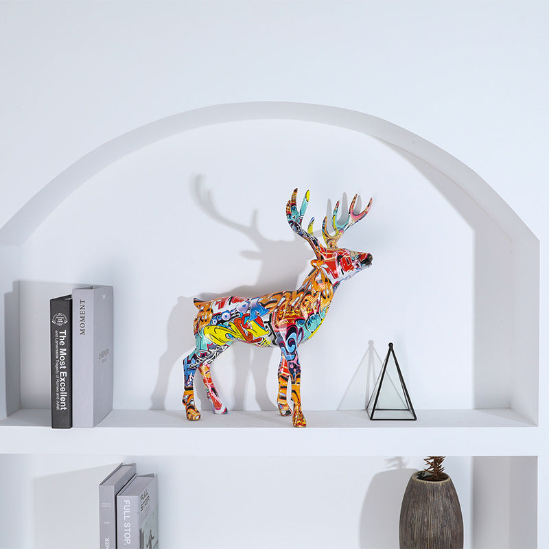 Colorful Resin Elk Statue - HOMYEA