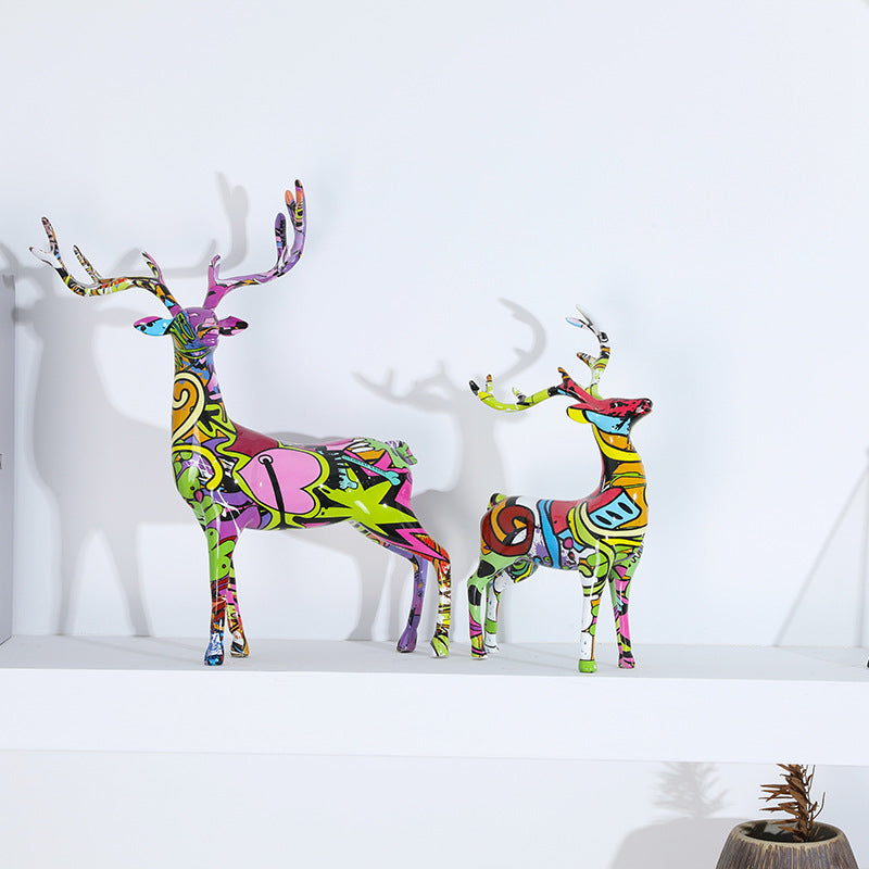 Couple Deer Colorful Resin Sculpture - A Set - HOMYEA