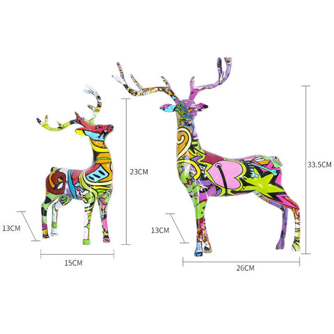 Couple Deer Colorful Resin Sculpture - A Set - HOMYEA