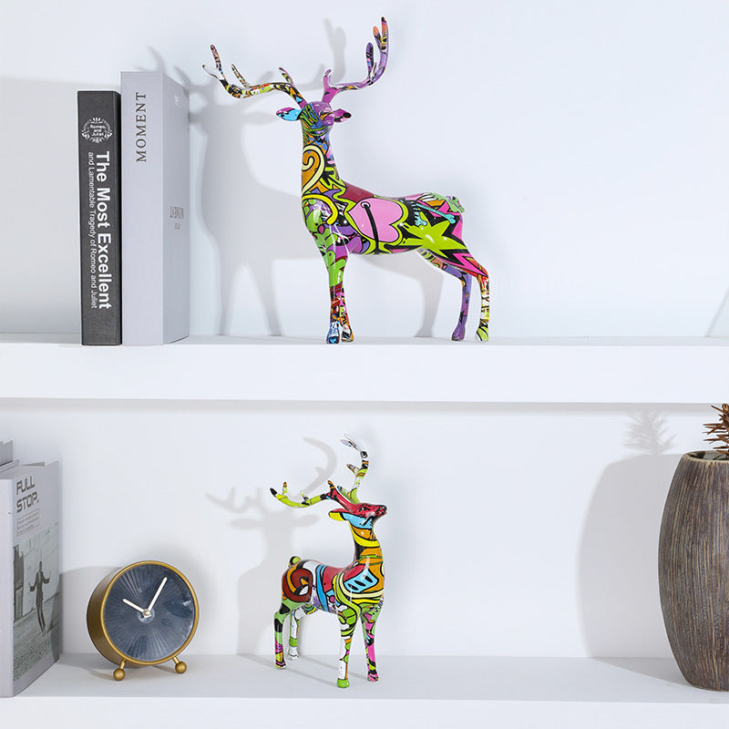 Couple Deer Colorful Resin Sculpture - A Set - HOMYEA