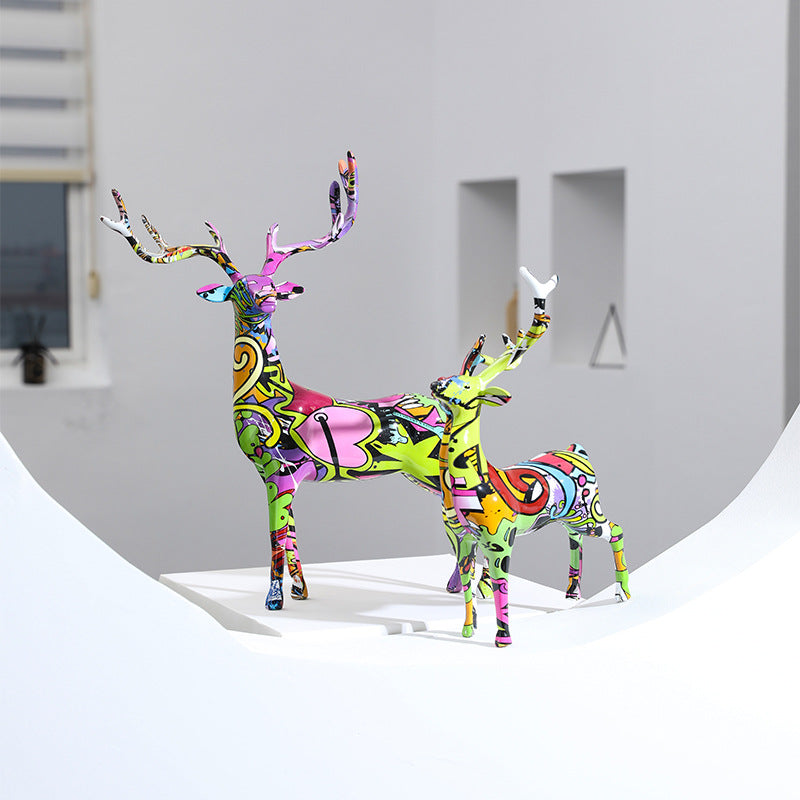 Couple Deer Colorful Resin Sculpture - A Set - HOMYEA