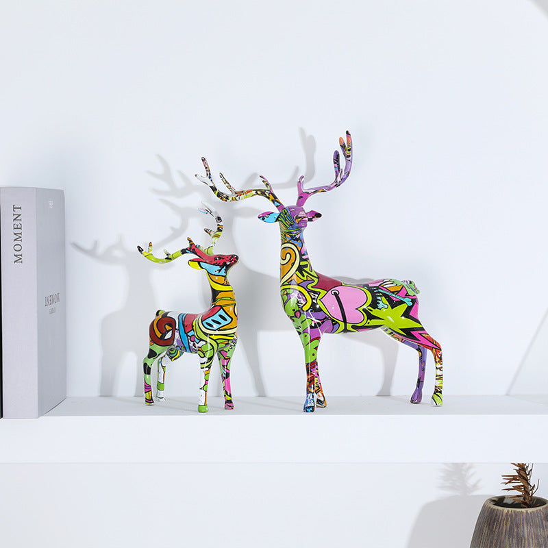 Couple Deer Colorful Resin Sculpture - A Set - HOMYEA