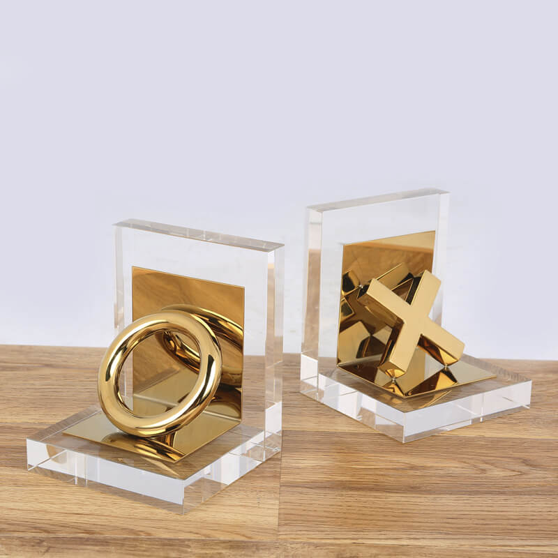 Golden Circle and Cross Crystal Metal Bookends - HOMYEA