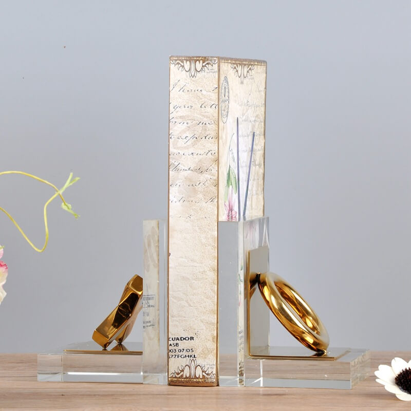 Golden Circle and Cross Crystal Metal Bookends - HOMYEA