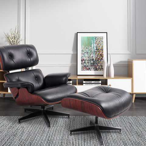 Classic Black Leather Eames Lounge Chair- Only Available for Buyers in USA - HOMYEA