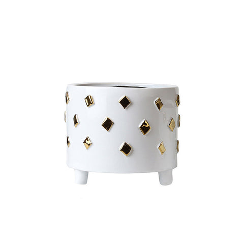 Simple Ceramic Plating Square Gold Pot White Vases - HOMYEA