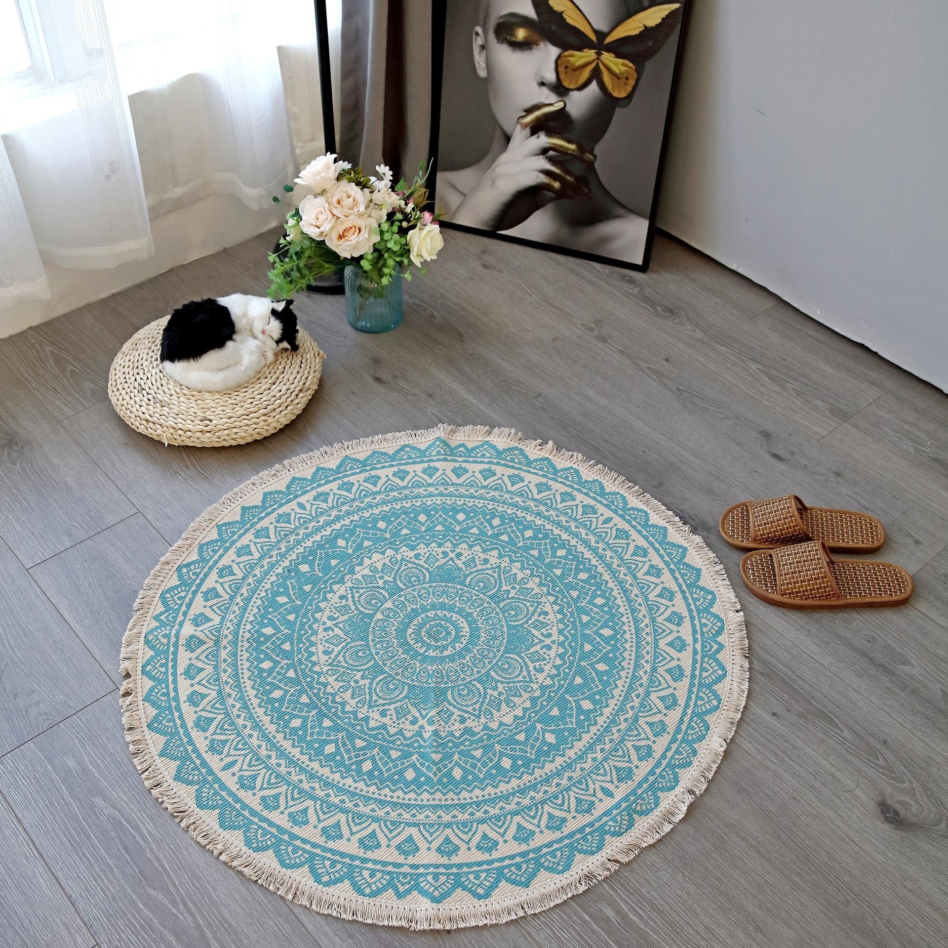 Printed Cotton Thread Braided Round Carpet - HOMYEA