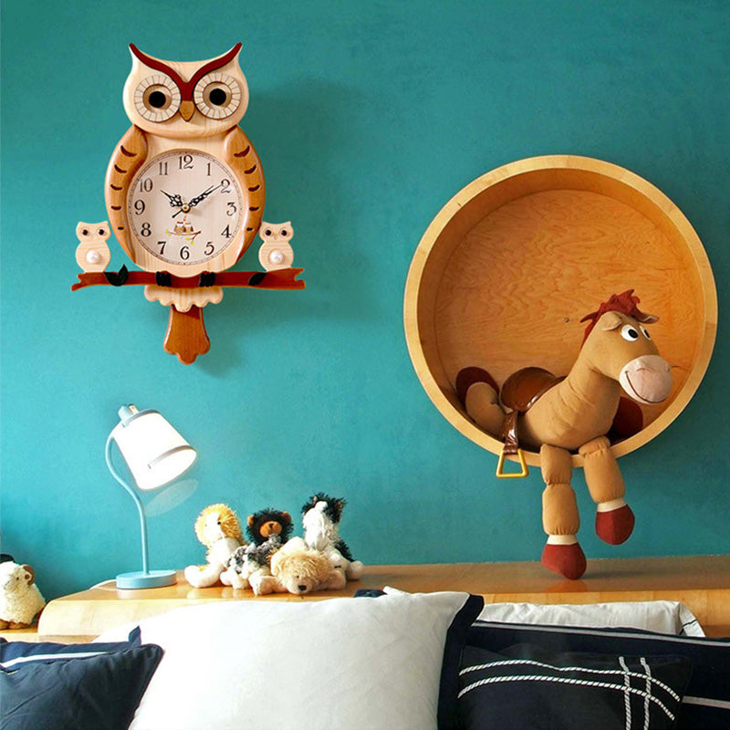 Wooden Owl Model Wall Clock - HOMYEA