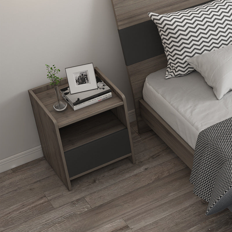 Grey and Beige Wooden Nightstand - HOMYEA