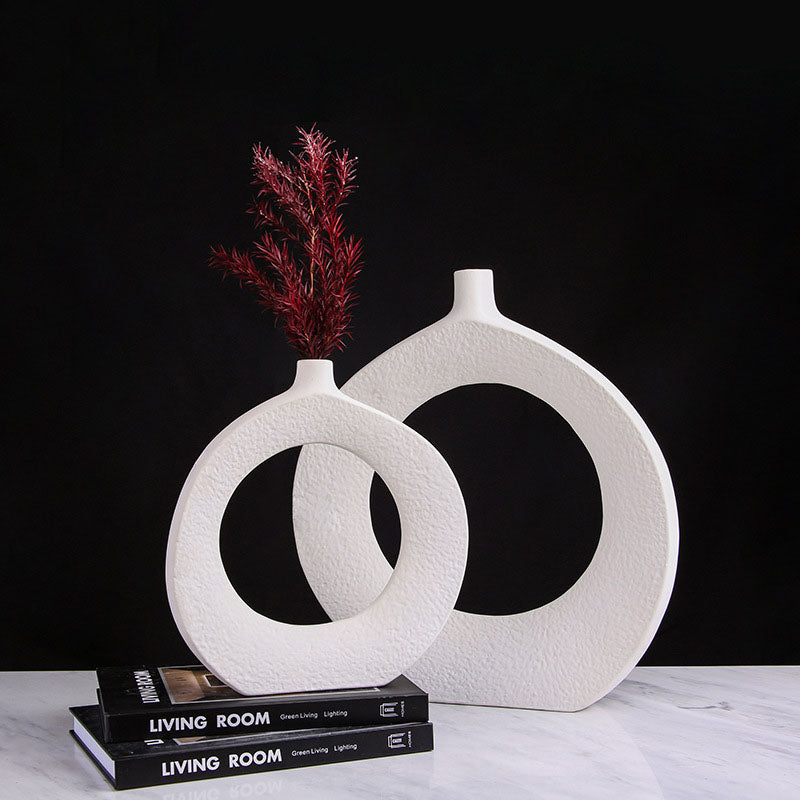 Nordic Ceramic White Creative Circle Vase - HOMYEA