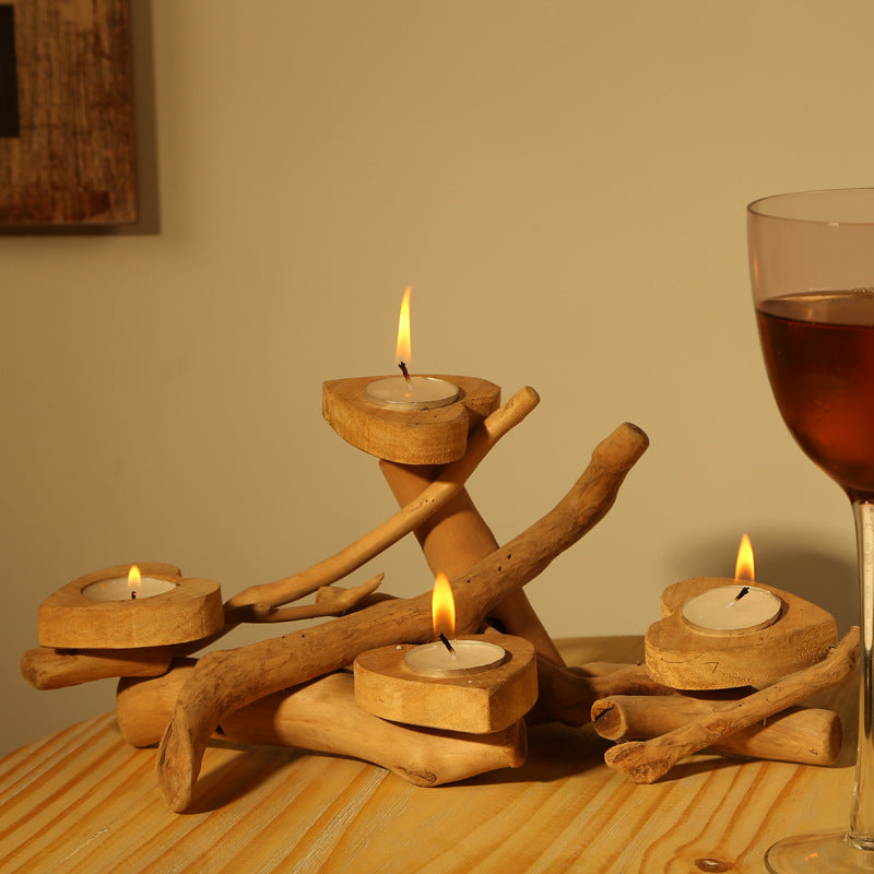 Handmade Wooden Heart Shape Candle Holder - HOMYEA