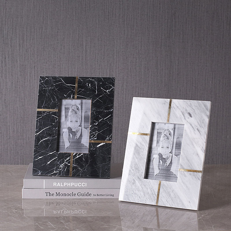 Modern Minimalist Brass Natural Marble Photo Frame - HOMYEA