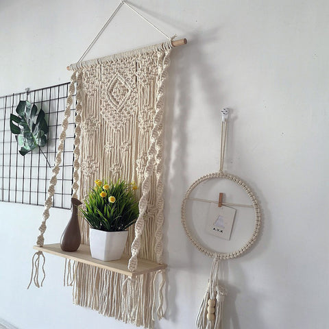 Hand Woven Tapestry with Shelf - HOMYEA