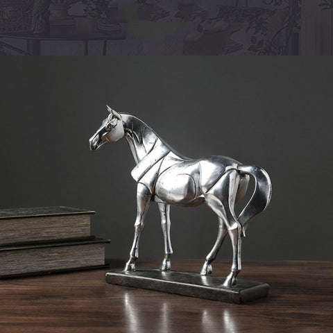 Vintage Silver Horse Resin Sculpture - HOMYEA