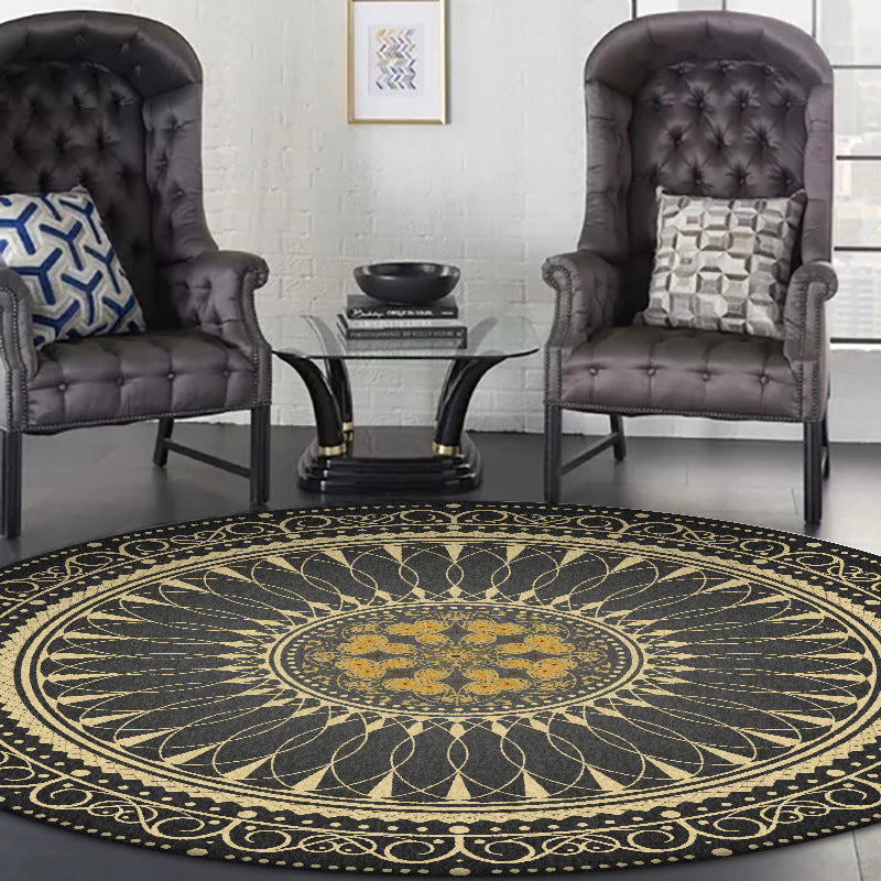 Black and Gold Round Carpet - HOMYEA