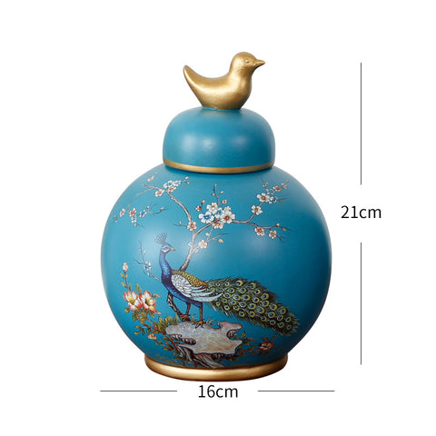 Ceramic Blue Peacock Vase - HOMYEA