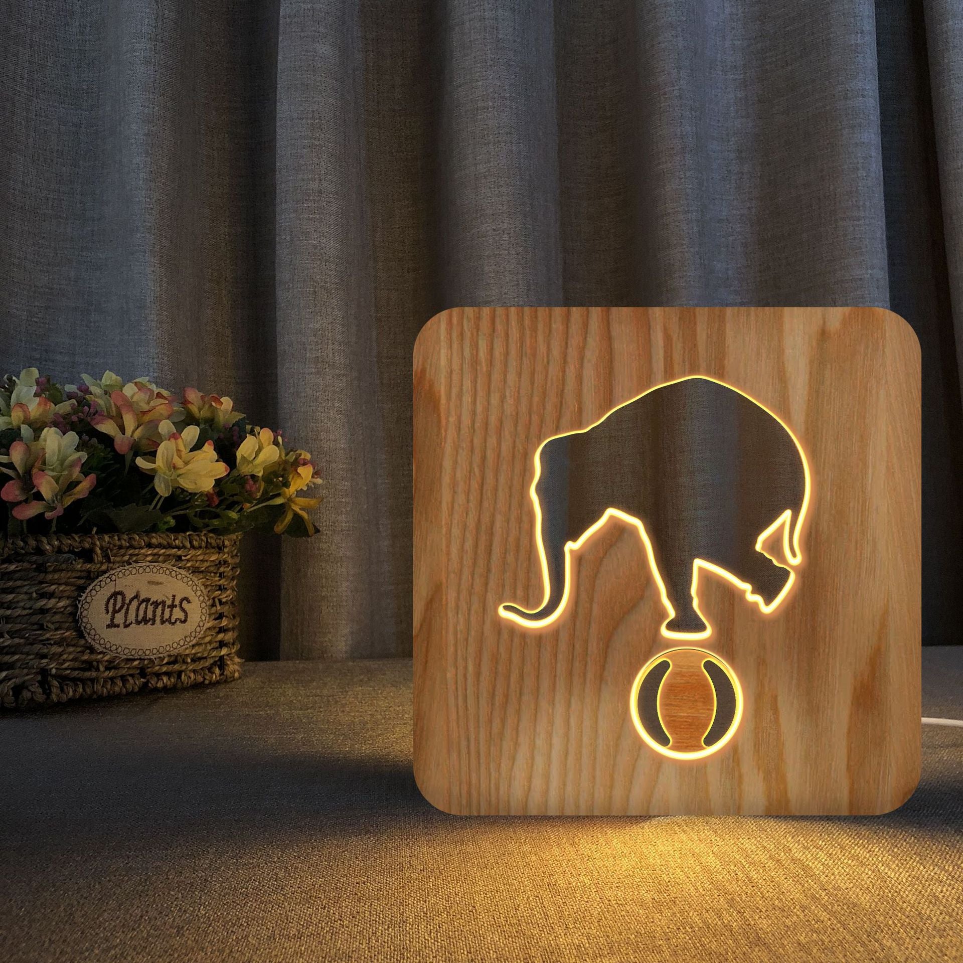 LED Elephant Playing Wooden Lamp - HOMYEA