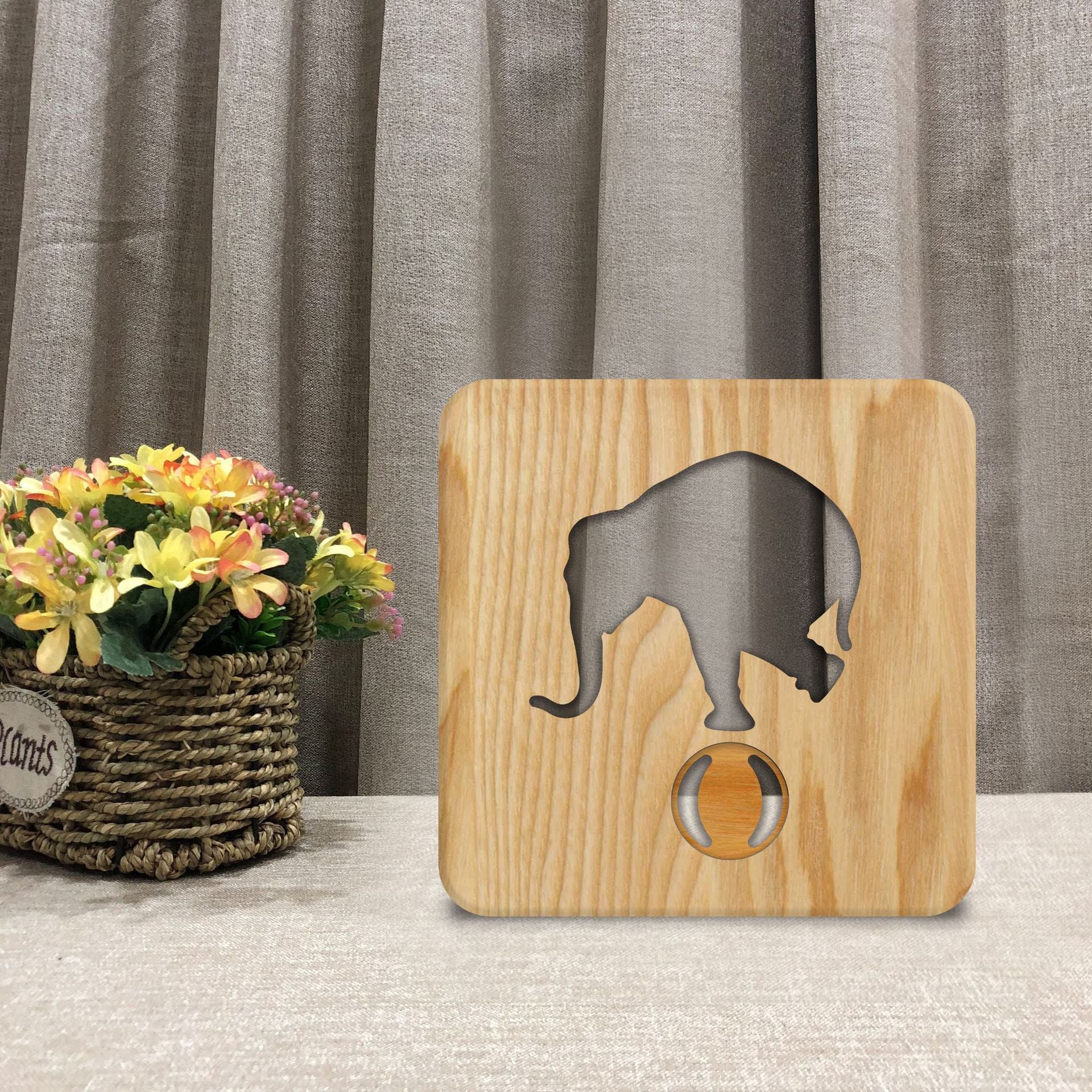 LED Elephant Playing Wooden Lamp - HOMYEA