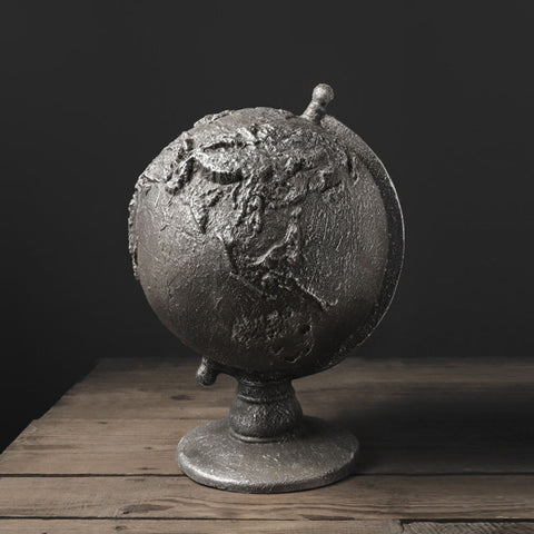 Vintage Resin Gray Globe Sculpture - HOMYEA