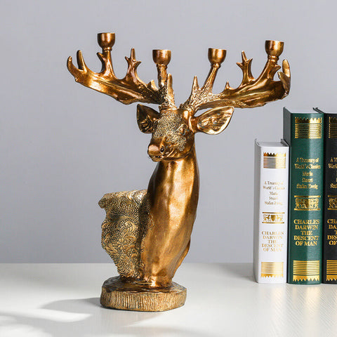 Golden Deer Head Sculpture Candle Holders - HOMYEA