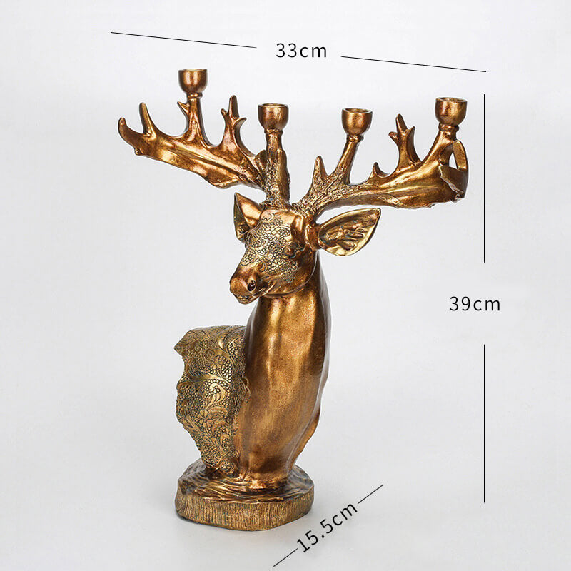 Golden Deer Head Sculpture Candle Holders - HOMYEA