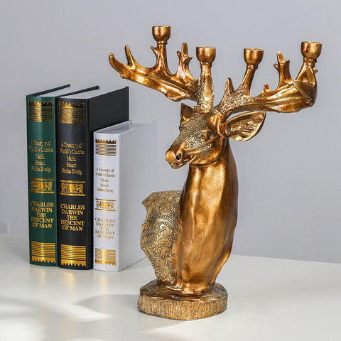 Golden Deer Head Sculpture Candle Holders - HOMYEA