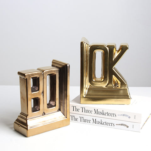 Simple Electroplating Gold Letter Bookend Desktop Decoration - HOMYEA