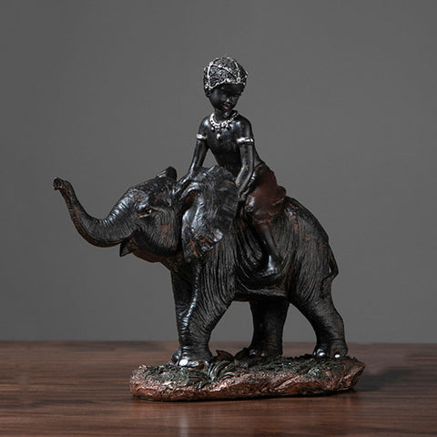 Vintage Kid Riding Elephant Resin Artware - HOMYEA