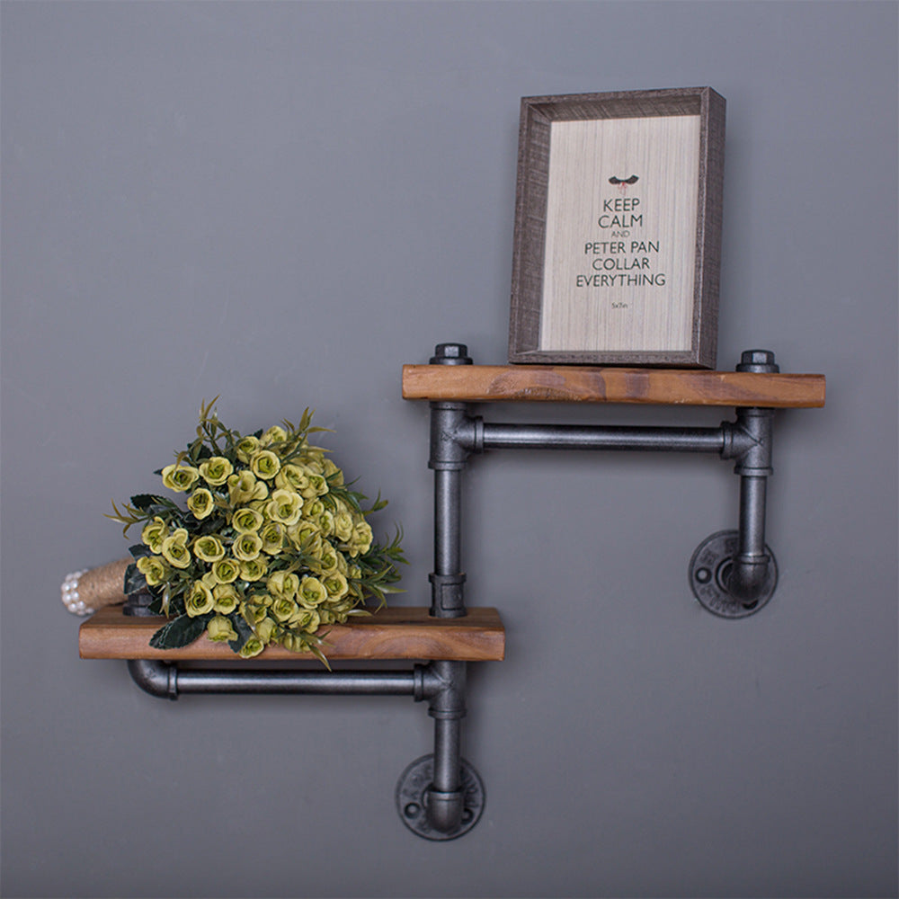 Wrought Iron Shelf Solid Wood Shelf - HOMYEA