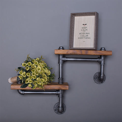 Wrought Iron Shelf Solid Wood Shelf - HOMYEA