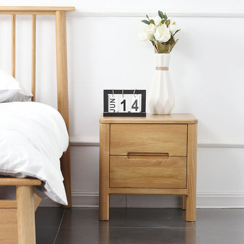 Double Drawer Wooden Nightstand - HOMYEA