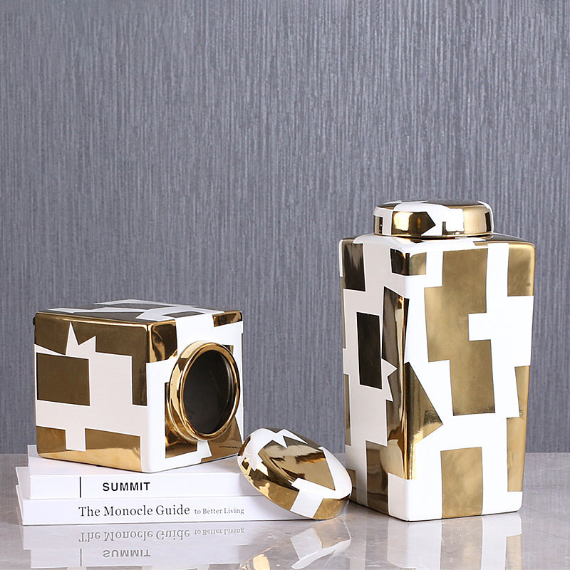 Simple Ceramic Gold Pattern Jars - HOMYEA