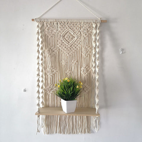 Hand Woven Tapestry with Shelf - HOMYEA