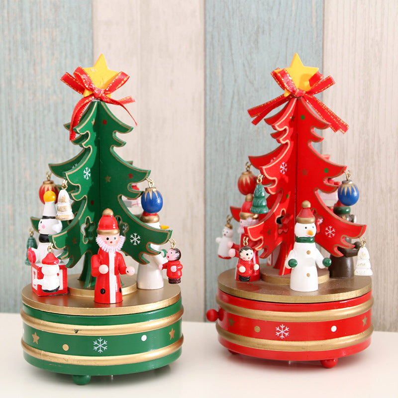 Christmas Tree Wooden Rotating Music Box - HOMYEA