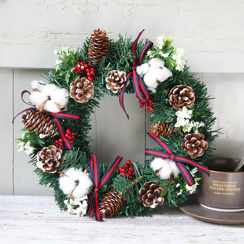 Simulation Pine White Cotton Christmas Wreath - HOMYEA