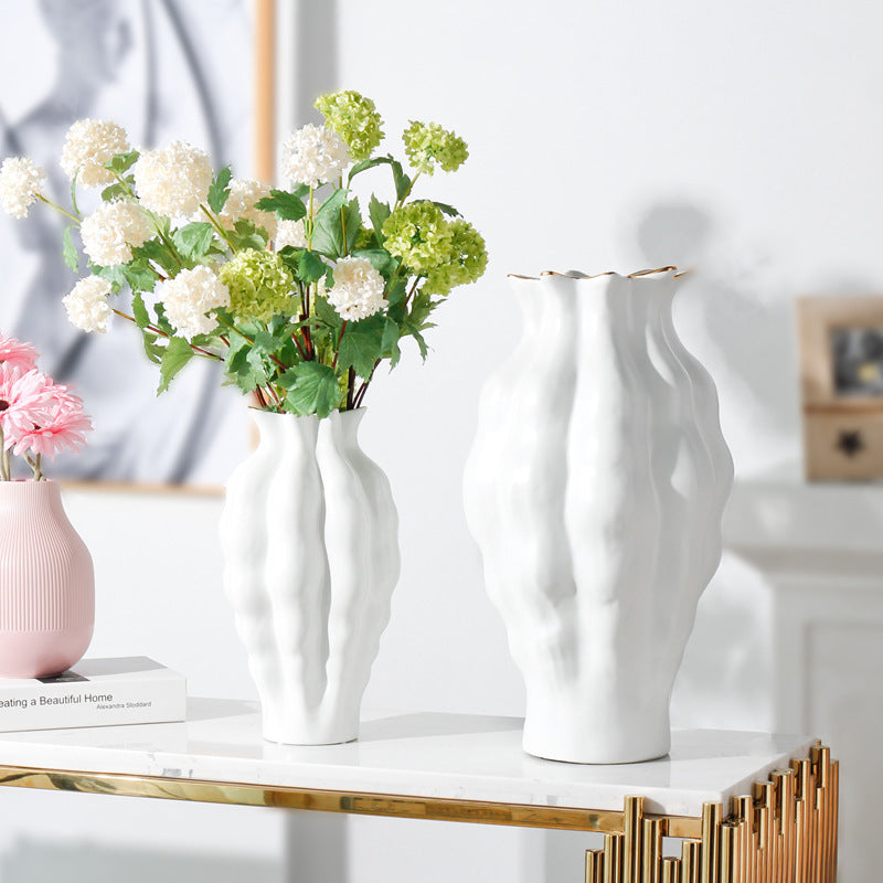 White Wavy Big Decor Vases - HOMYEA