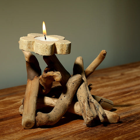 Handmade Wooden Flower Shape Candle Holder - HOMYEA