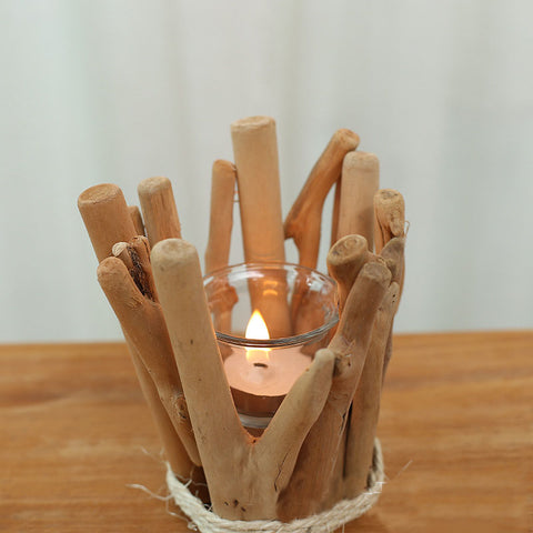 Home Handmade Design Wood Color Candle Holder - HOMYEA