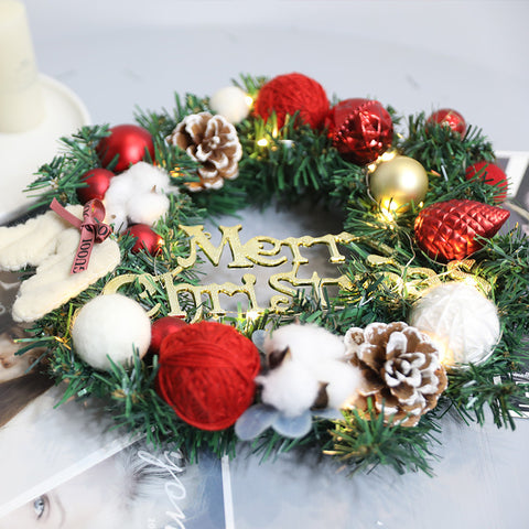 Christmas Red Wool Ball Wreath - HOMYEA