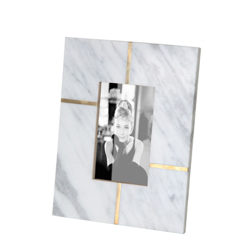 Modern Minimalist Brass Natural Marble Photo Frame - HOMYEA