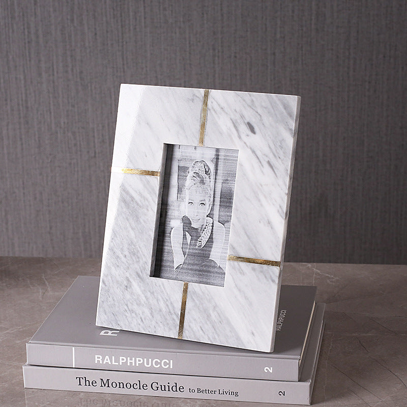 Modern Minimalist Brass Natural Marble Photo Frame - HOMYEA