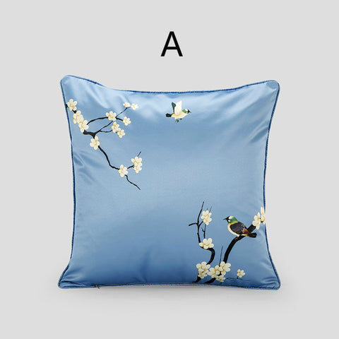 Velvet Pillow With Plum Blossom Design - HOMYEA