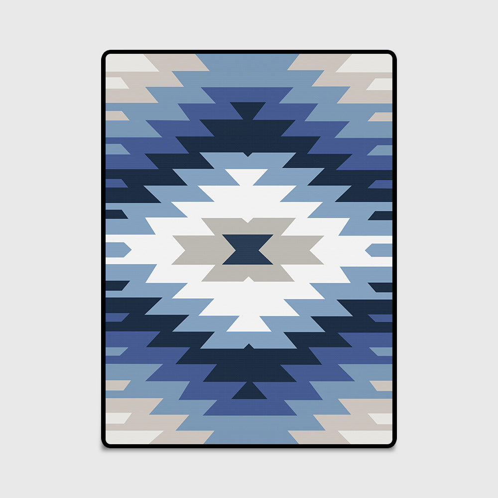 Blue And Grey Geometric Polyester Rugs - HOMYEA