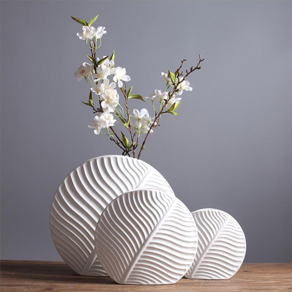 Simple White Leaf Ceramic Vases - HOMYEA