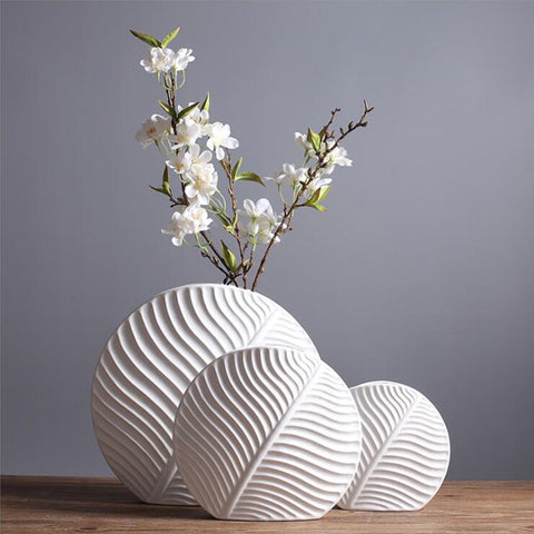 Simple White Leaf Ceramic Vases - HOMYEA