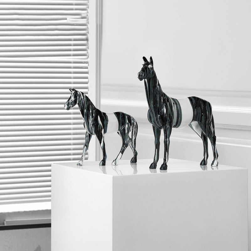 Modern Resin Black Horse Sculpture - HOMYEA