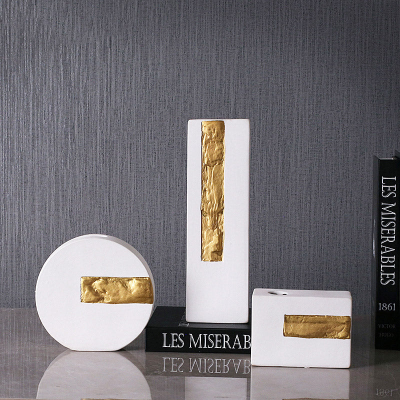 Modern Ceramic Round Square Gold and White Vases - HOMYEA