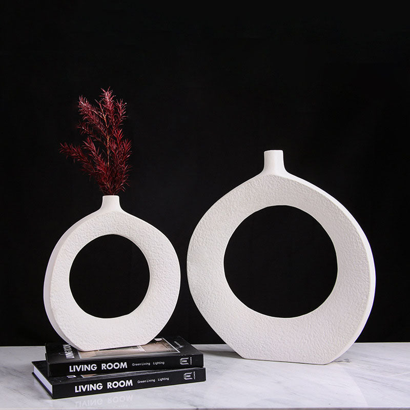 Nordic Ceramic White Creative Circle Vase - HOMYEA