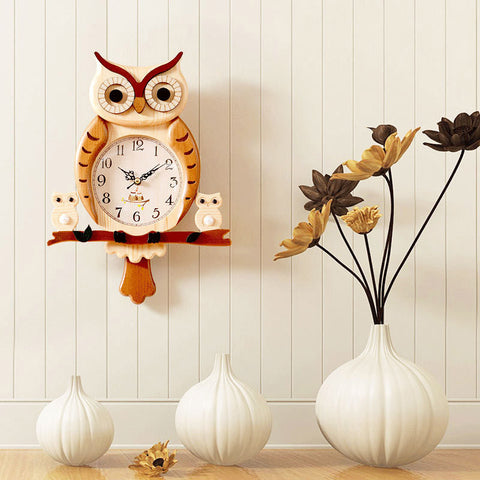 Wooden Owl Model Wall Clock - HOMYEA