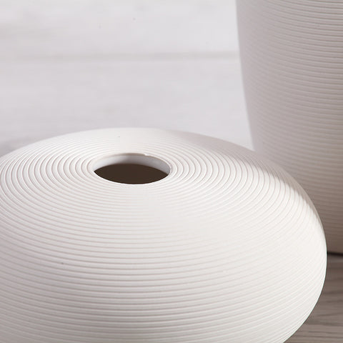 Striped White Ceramic Vases - HOMYEA